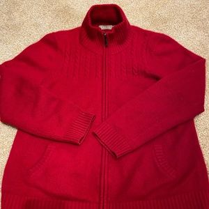 Red cashmere zip cardigan w pockets